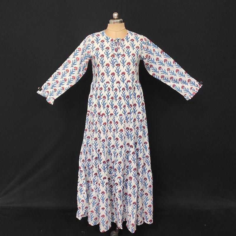 S-M Razia Printed Cotton Dress 57" Long Jalabiya JP