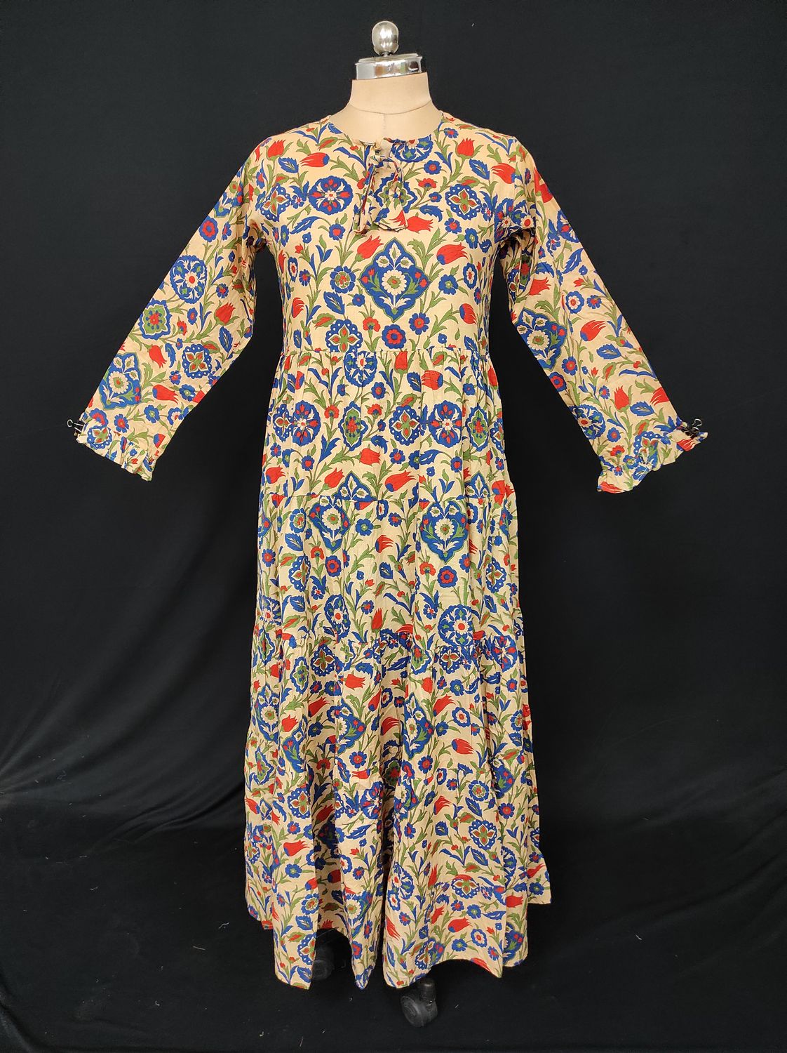 S-M Razia Printed Cotton Dress 57" Long Jalabiya JP