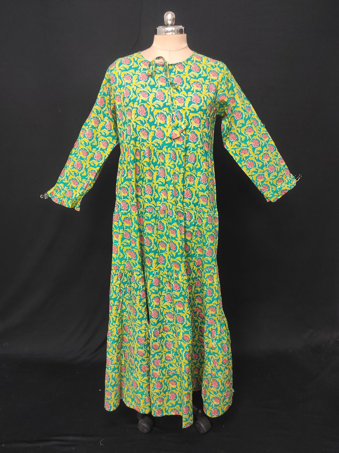 S-M Razia Printed Cotton Dress 57" Long Jalabiya JP