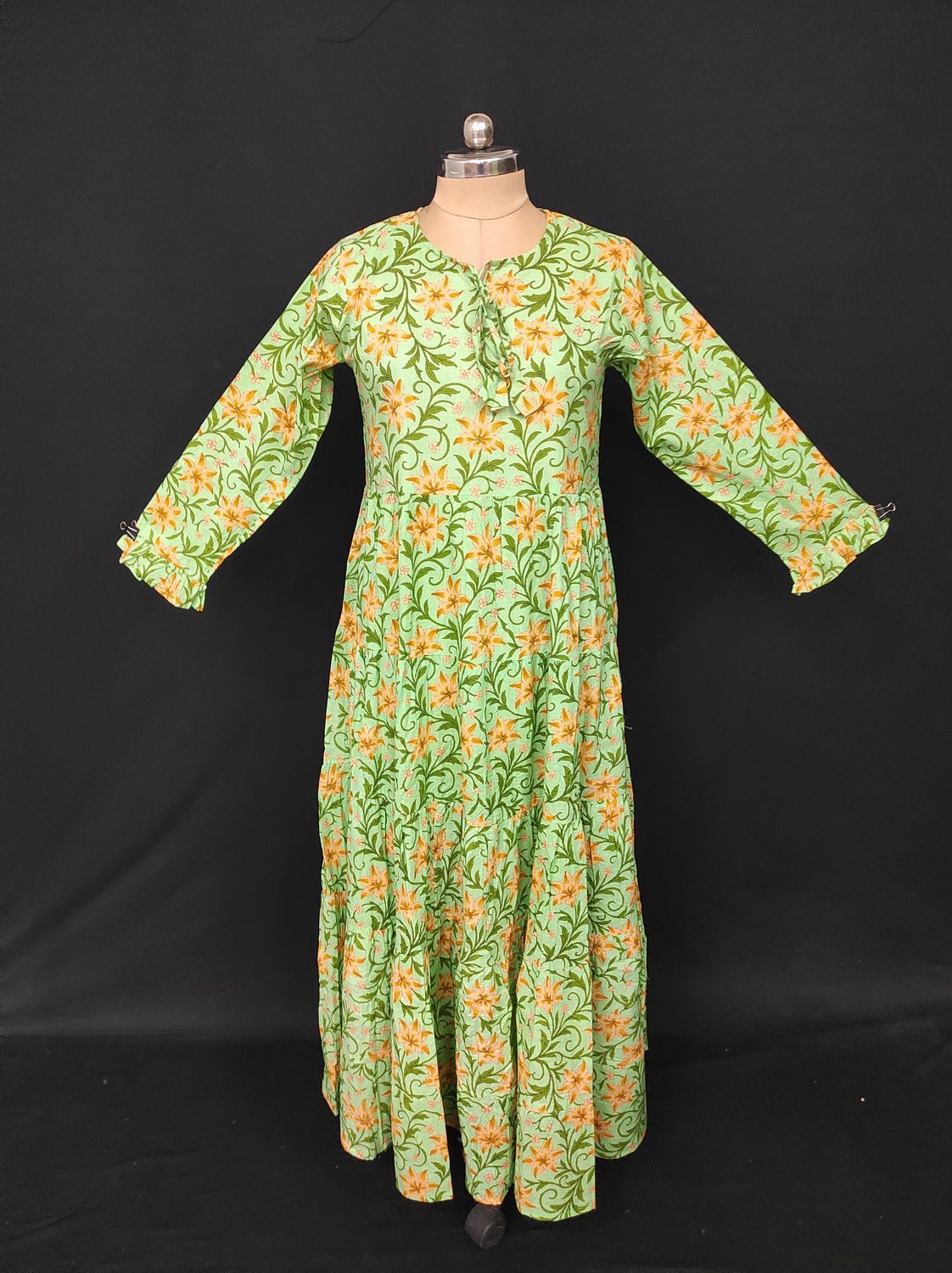 S-M Razia Printed Cotton Dress 57" Long Jalabiya JP