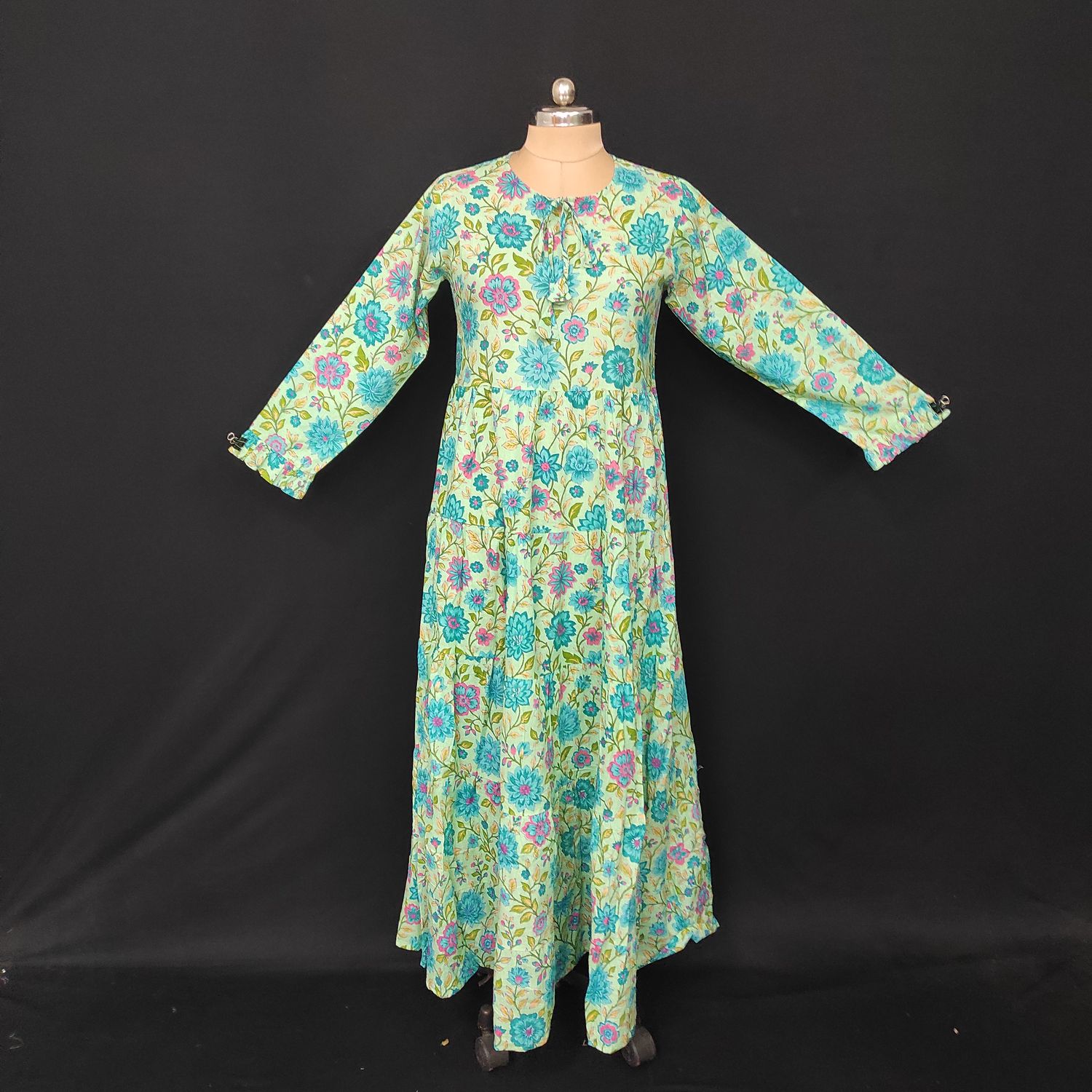 S-M Razia Printed Cotton Dress 57" Long Jalabiya JP
