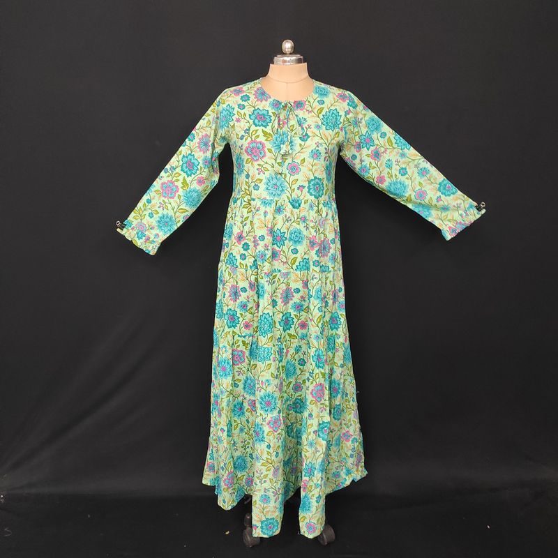 S-M Razia Printed Cotton Dress 57" Long Jalabiya JP