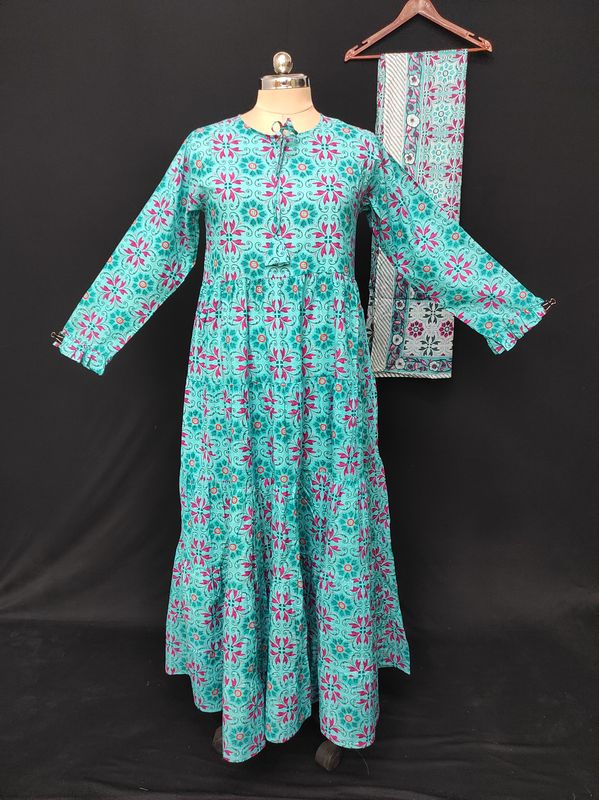 S-M Razia Printed Cotton Dress 57" Long Jalabiya JP