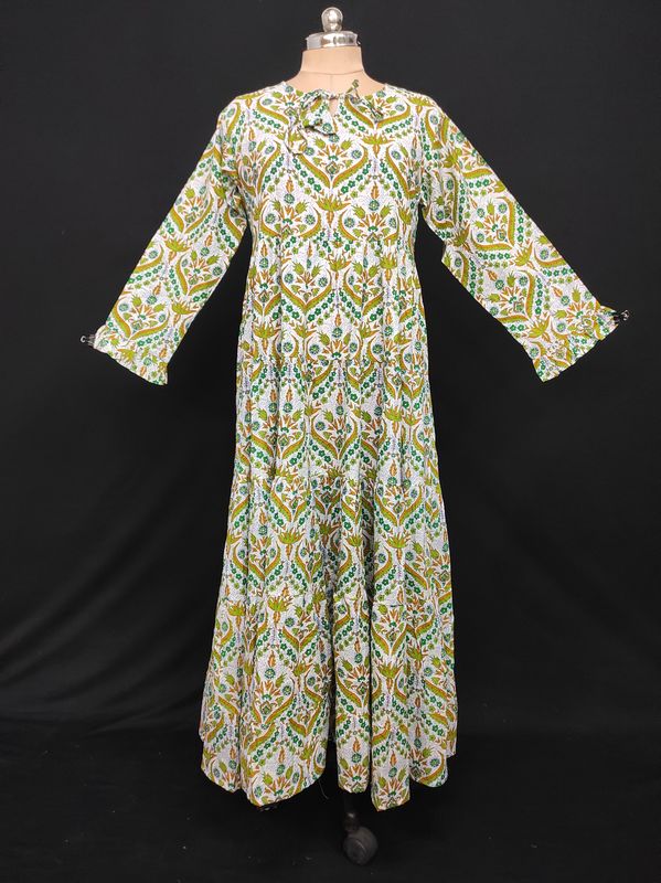 L/XL Razia Printed Cotton Dress 57" Long Jalabiya JP