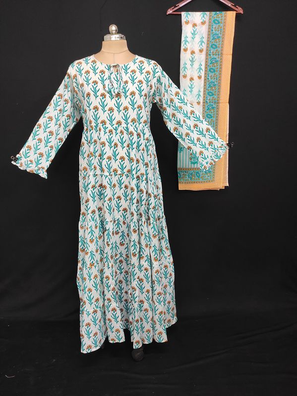 L-XL Razia Cotton Printed Dress 57" Long Jalabiya With Sheila JP