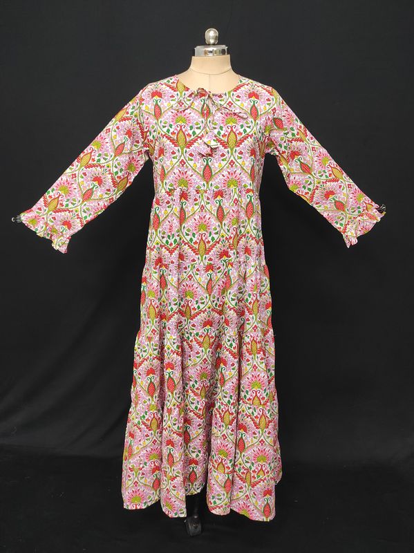L/XL Razia Printed Cotton Dress 57" Long Jalabiya JP