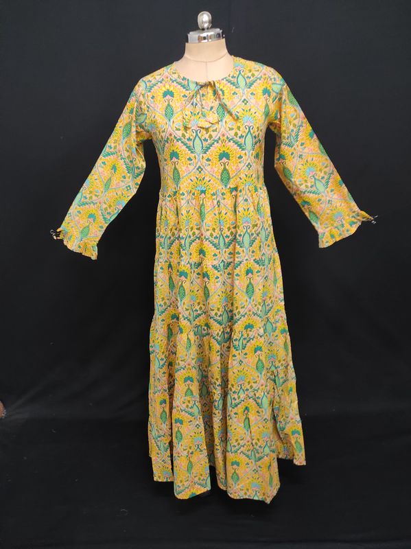 L/XL Razia Printed Cotton Dress 57" Long Jalabiya JP