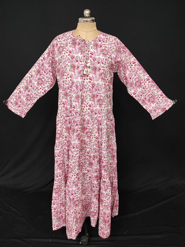 XS-S Razia Printed Cotton Dress 54" Long Jalabiya JP