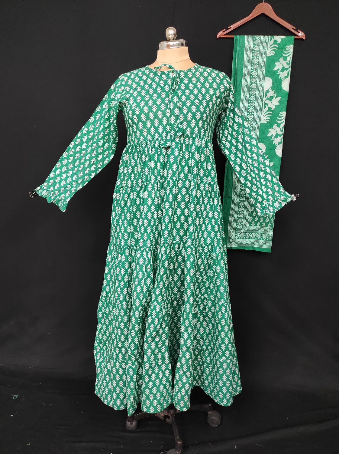 XS-S Razia Cotton Printed Dress 54" Long Jalabiya With Sheila JP
