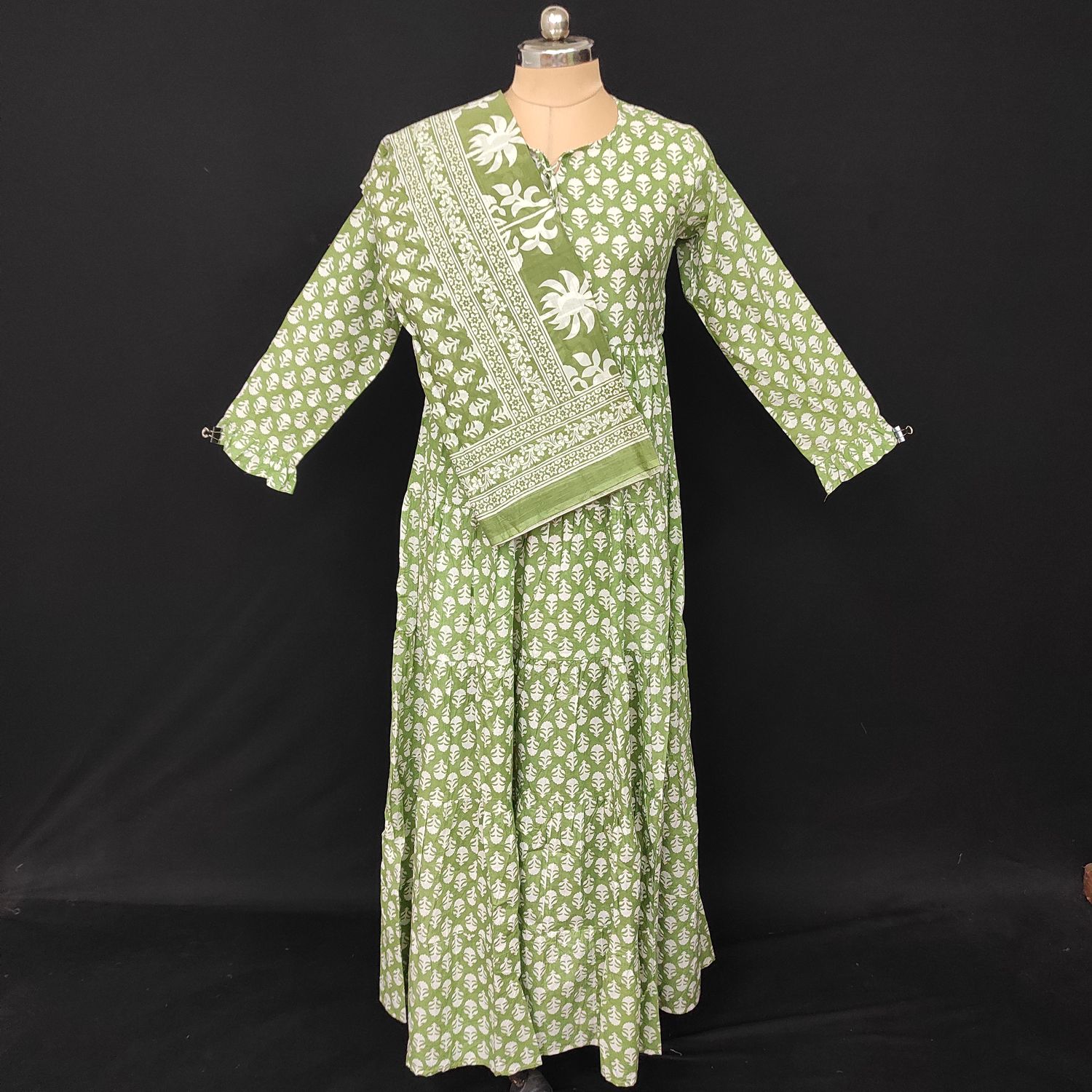 S-M Razia Printed Cotton Dress 57" Long Jalabiya With Sheila JP