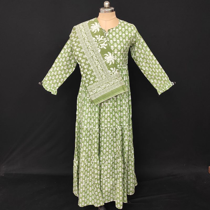 XS-S Razia Cotton Printed Dress 54" Long Jalabiya With Sheila JP
