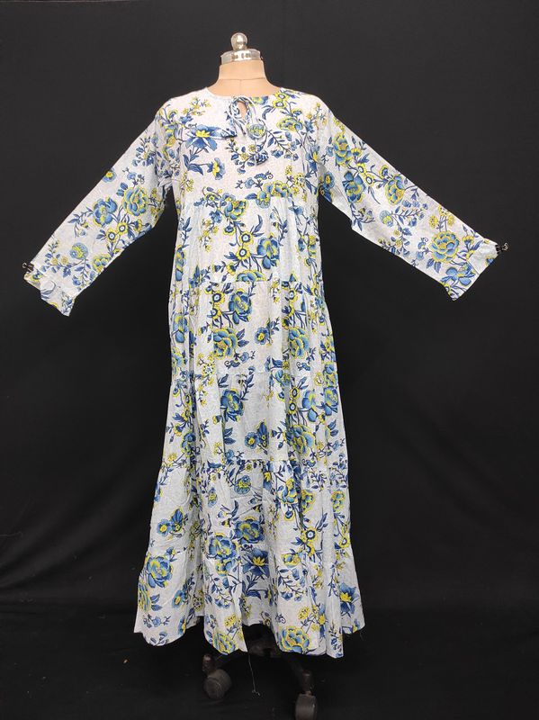 XS-S Razia Printed Cotton Dress 54" Long Jalabiya JP