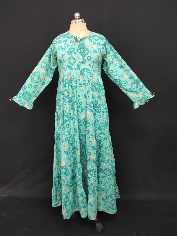XS-S Razia Printed Cotton Dress 54" Long Jalabiya JP