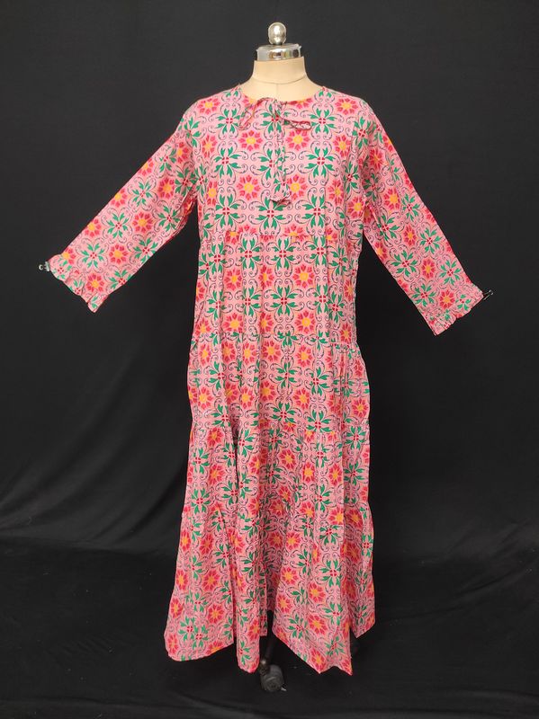 S-M Razia Printed Cotton Dress 57" Long Jalabiya JP