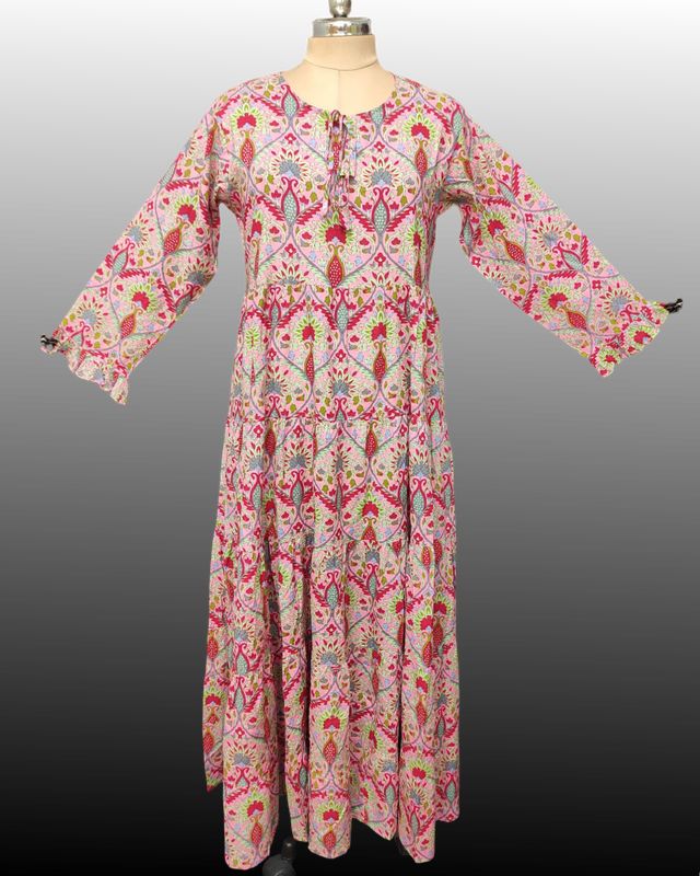 L/XL Razia Printed Cotton Dress 57" Long Jalabiya JP
