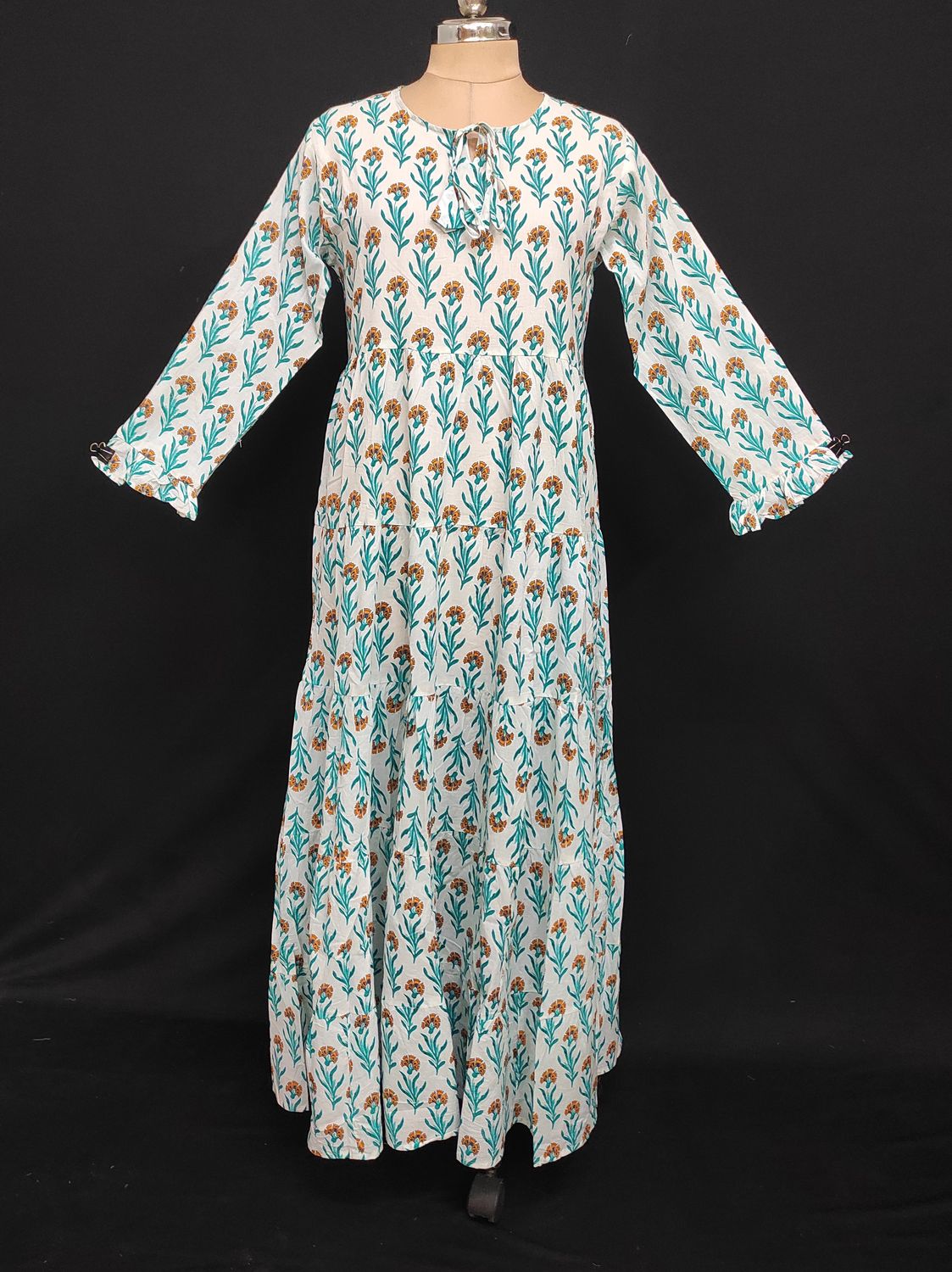 L/XL Razia Printed Cotton Dress 57" Long Jalabiya JP