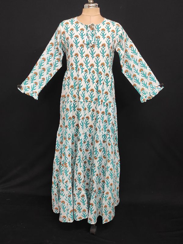 L/XL Razia Printed Cotton Dress 57" Long Jalabiya JP