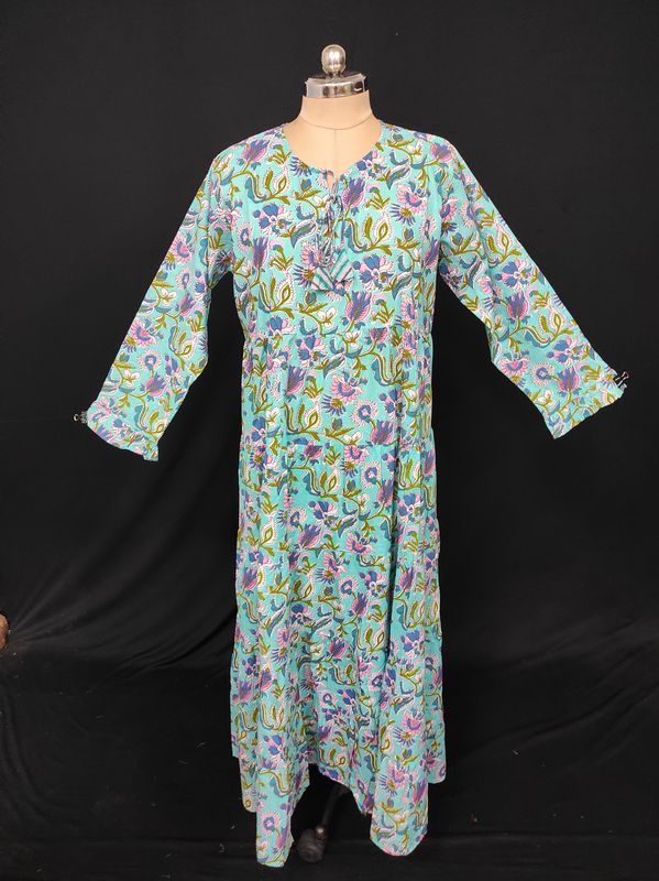 XS-S Razia Printed Cotton Dress 54" Long Jalabiya JP