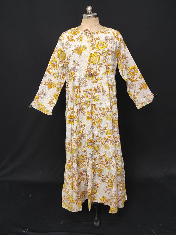 XS-S Razia Printed Cotton Dress 54" Long Jalabiya JP