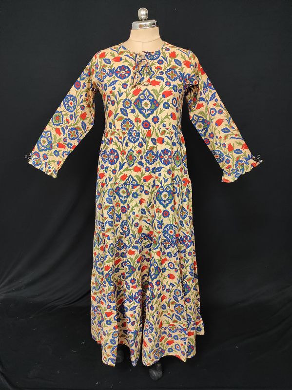 XS-S Razia Printed Cotton Dress 54" Long Jalabiya JP