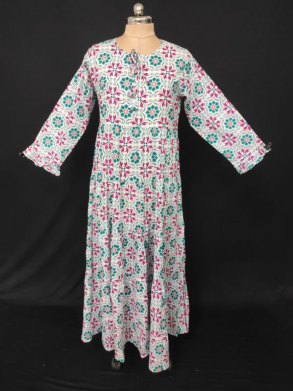 S-M Razia Printed Cotton Dress 57" Long Jalabiya JP