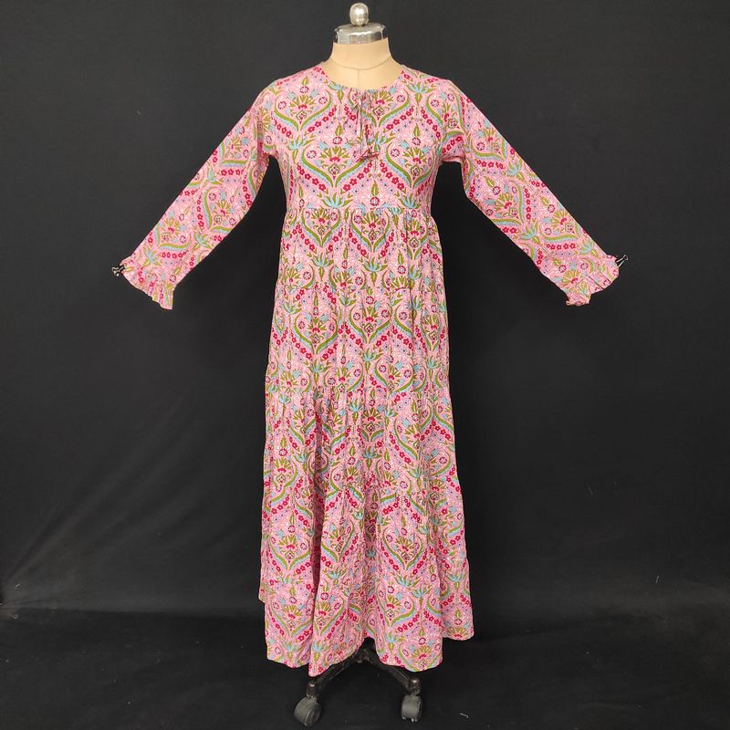 XS-S Razia Printed Cotton Dress 54" Long Jalabiya JP