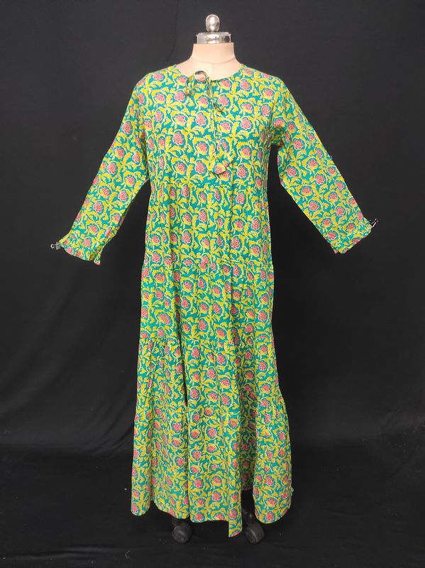 L/XL Razia Printed Cotton Dress 57" Long Jalabiya JP