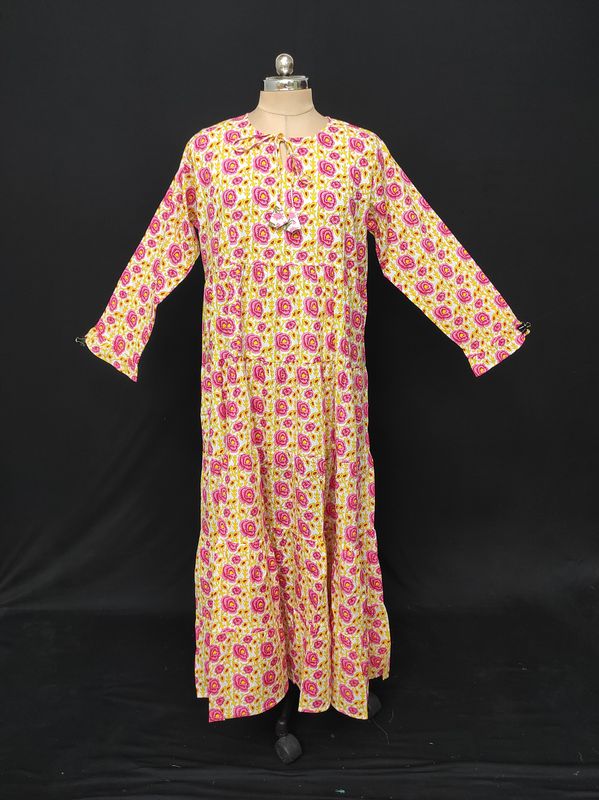 XS-S Razia Printed Cotton Dress 54" Long Jalabiya JP