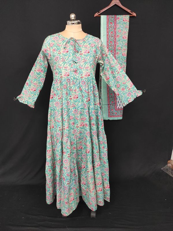 L/XL Razia Printed Cotton Dress 57" Long Jalabiya With Sheila JP