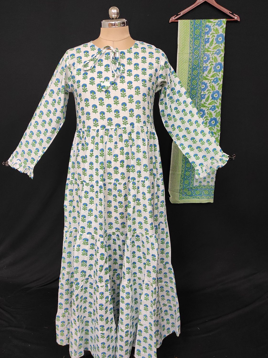 XS-S Razia Cotton Printed Dress 54" Long Jalabiya With Sheila JP