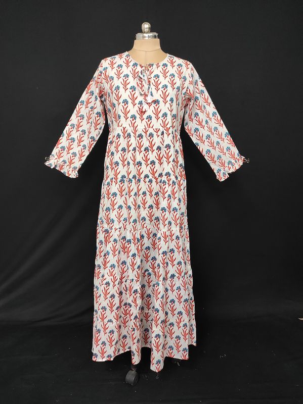L/XL Razia Printed Cotton Dress 57" Long Jalabiya JP