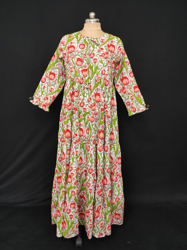 L/XL Razia Printed Cotton Dress 57" Long Jalabiya JP