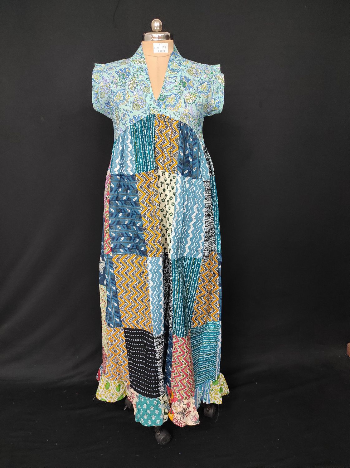 S-M Amani Patch Work Printed Cotton Dress 57" Short Sleeves Jalabiya JP