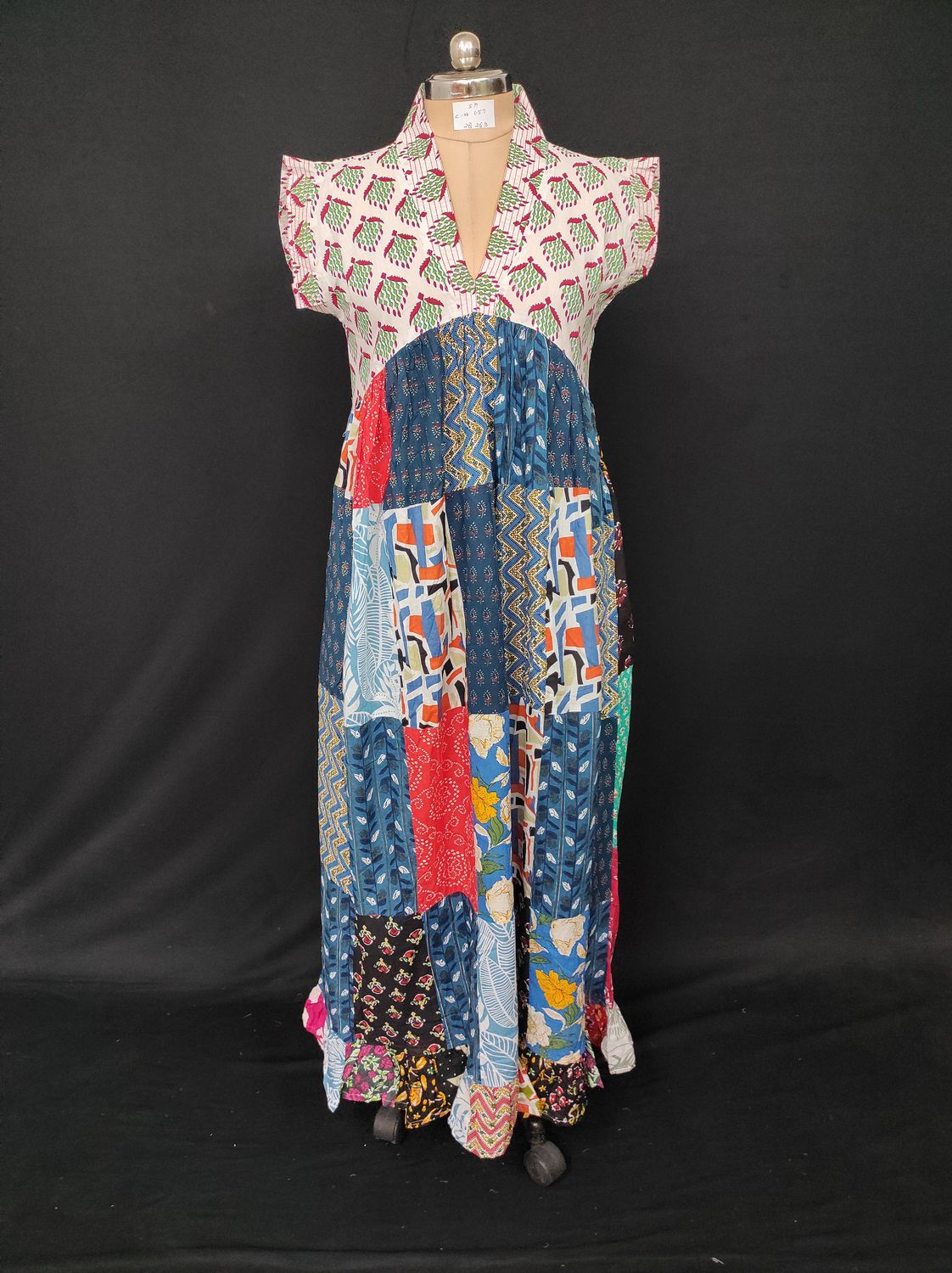 S-M Amani Patch Work Printed Cotton Dress 57" Short Sleeves Jalabiya JP