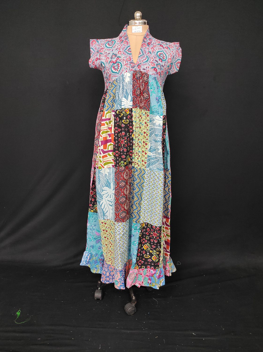 S-M Amani Patch Work Printed Cotton Dress 57" Short Sleeves Jalabiya JP