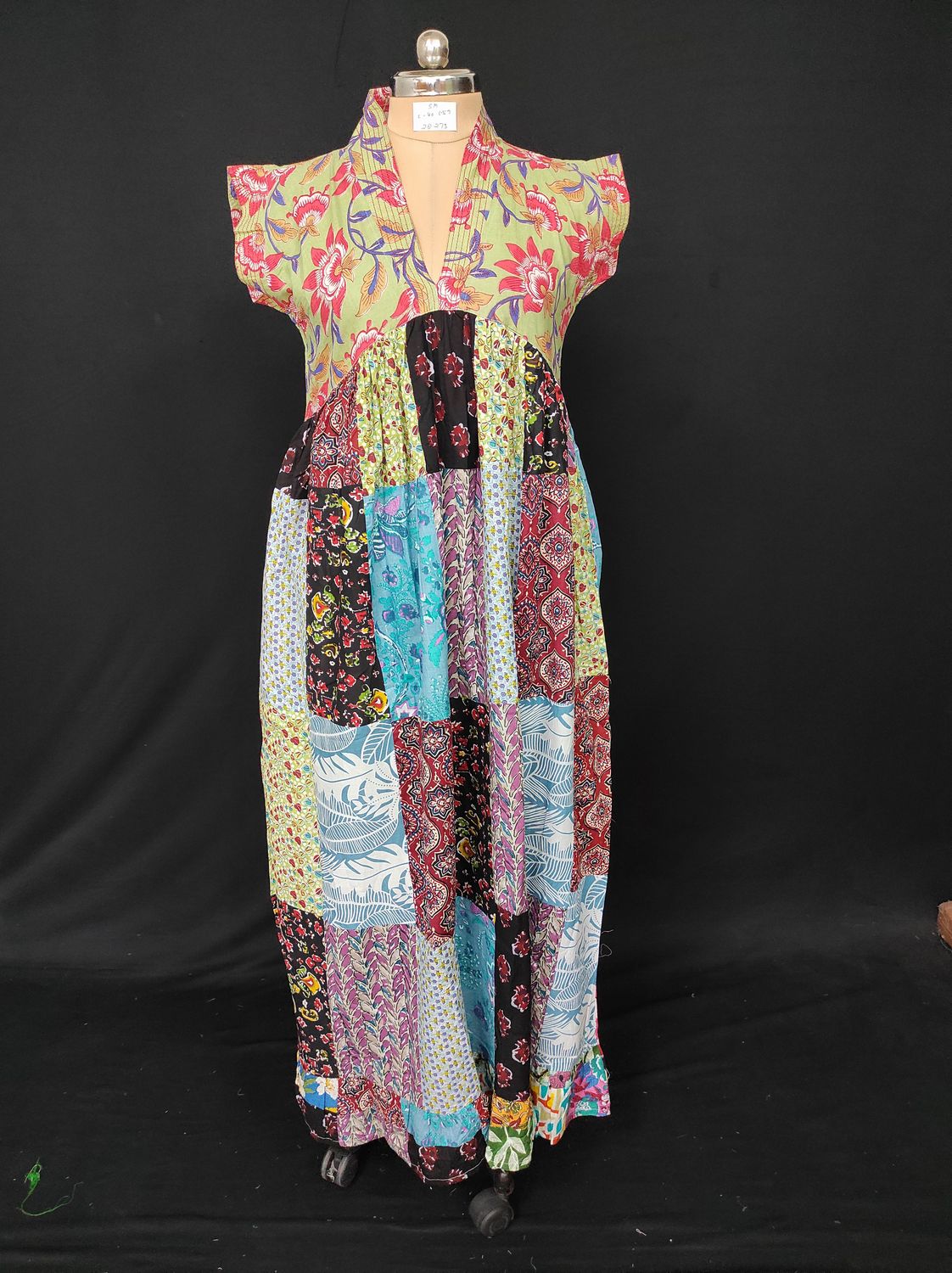 S-M Amani Patch Work Printed Cotton Dress 57" Short Sleeves Jalabiya JP