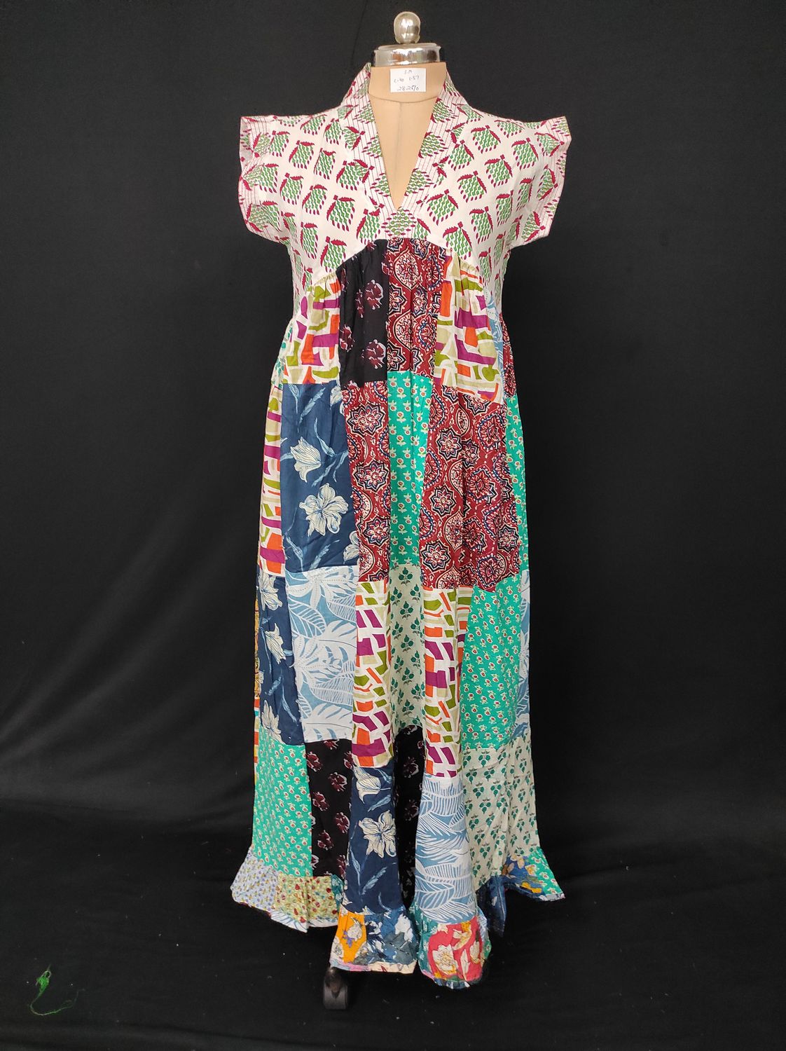 S-M Amani Patch Work Printed Cotton Dress 57" Short Sleeves Jalabiya JP