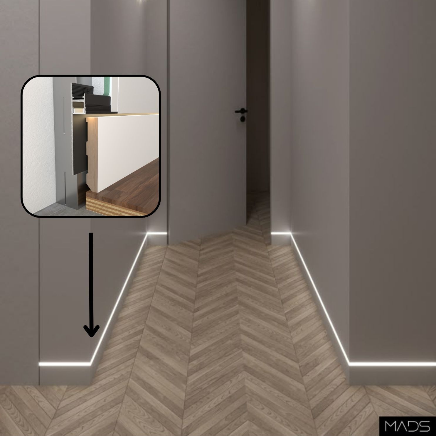 Variation Murus ,,H2,, - Floor Shadow Gap Trim + LED light diffuser