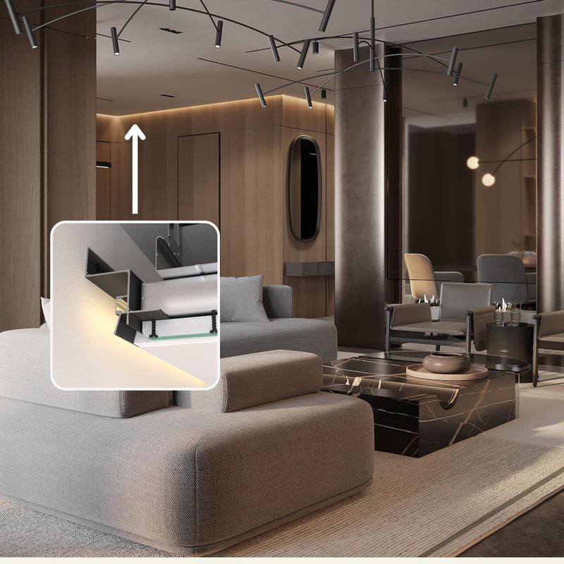 Tectum ,,T2,, - Ceiling Shadow Gap Trim + LED light diffuser