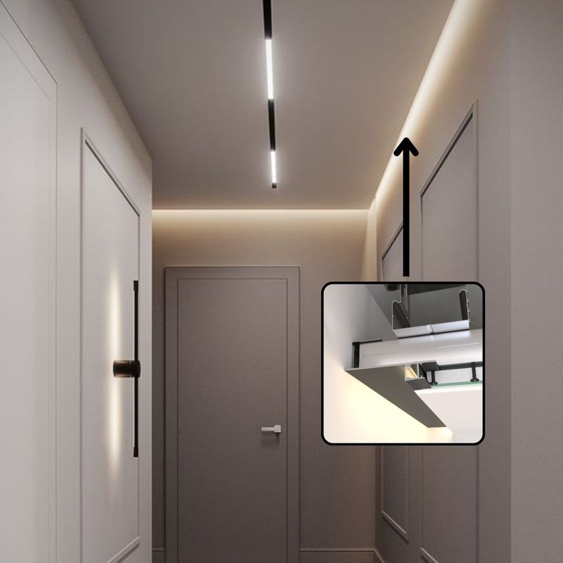 Tectum ,,T5,, - Ceiling Shadow Gap Trim + LED light diffuser