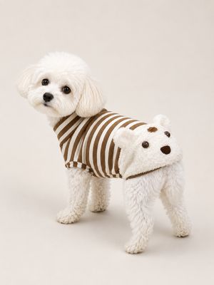 Puff Brown &amp; Cream Striped Dog Sweater with Bear Detail | B.live