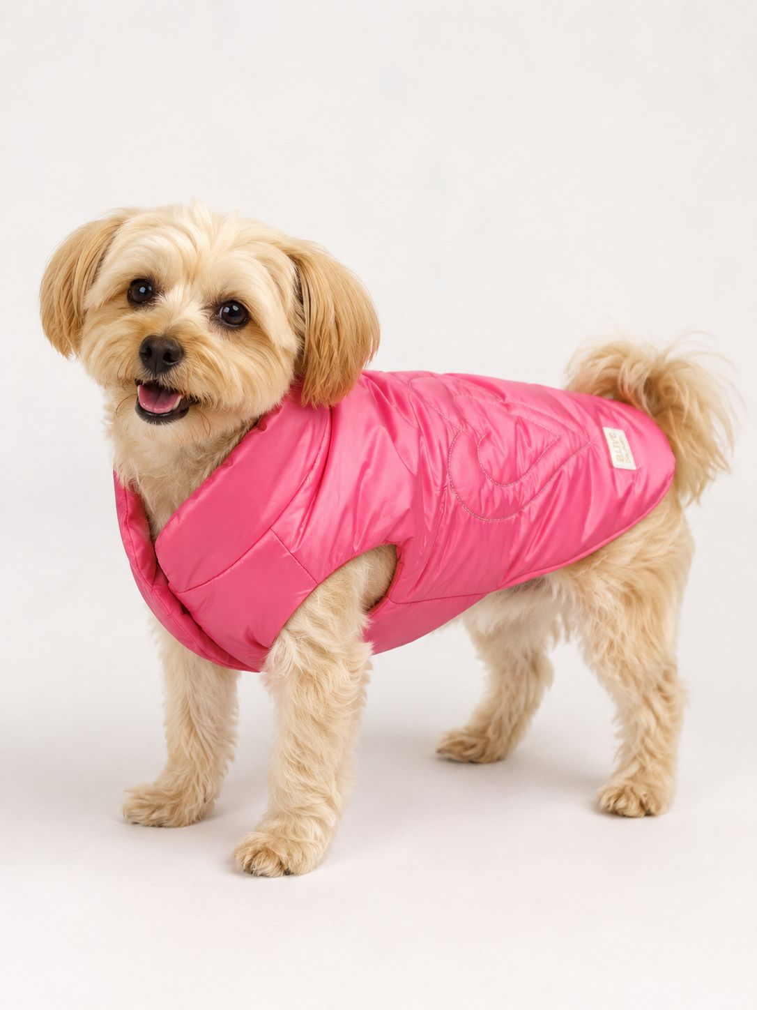 Love Pink Puffer Dog Vest with Heart Stitching | B.live