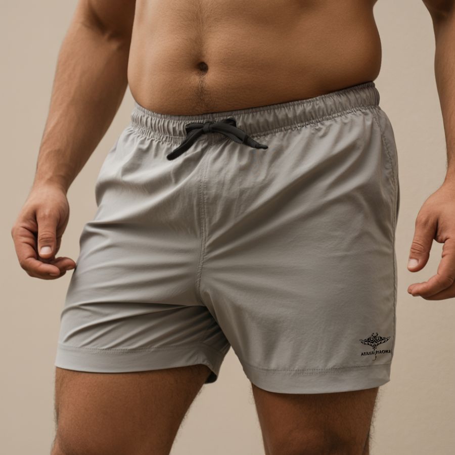 Gray Preppy Shorts with Logo Spandex Plus Size