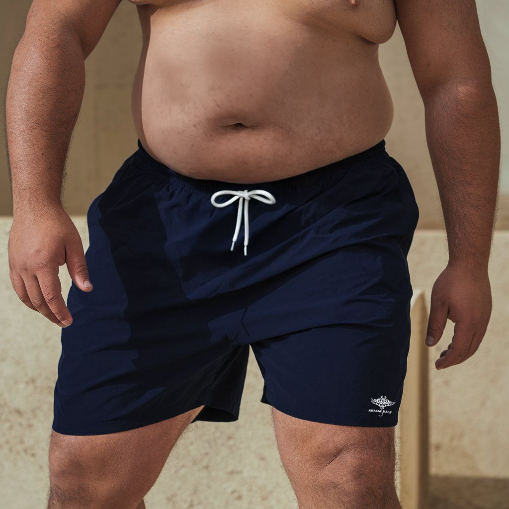Navy Preppy Shorts with Logo Spandex Plus Size