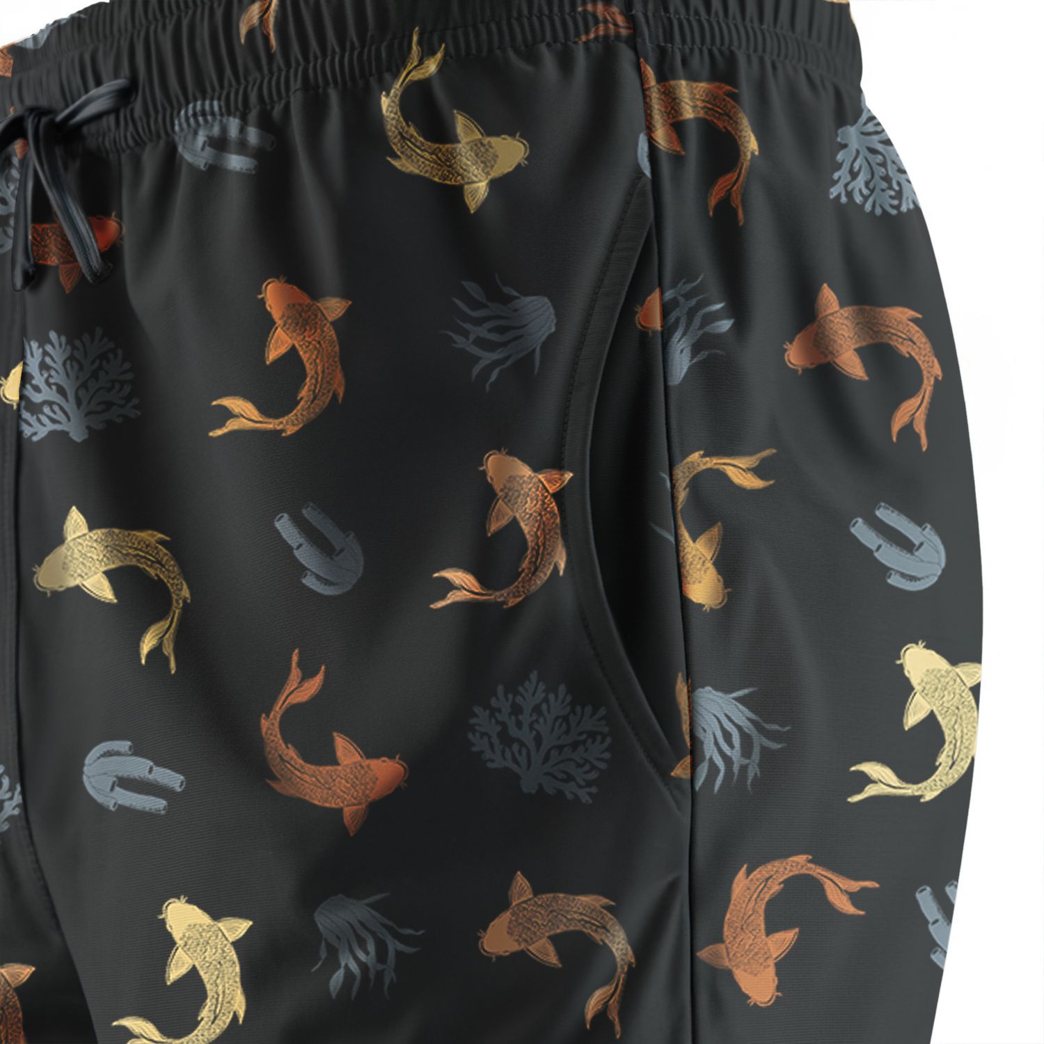 Happy Fish Printed Beach Shorts — Black