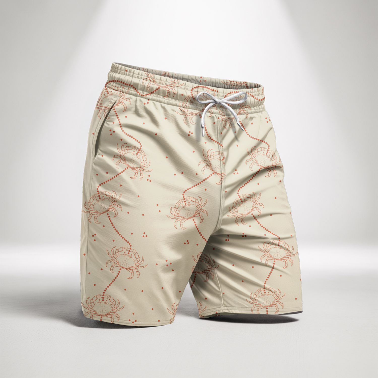 Printed Crab Shorts in Tactel Fabric - Sand