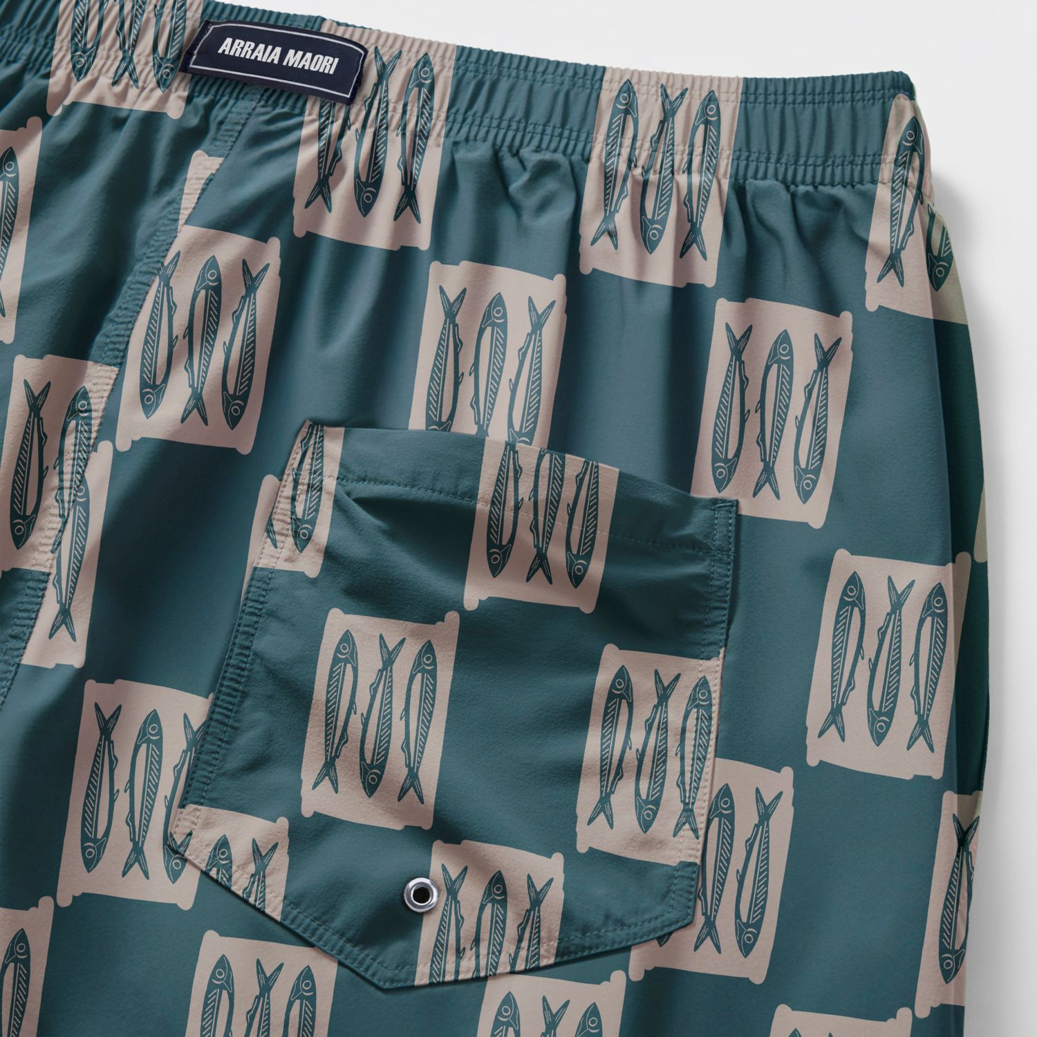 Fish Printed Beach Shorts — Green