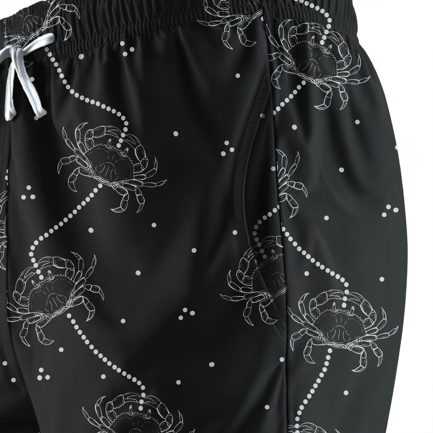 Crab Printed Beach Shorts — Black