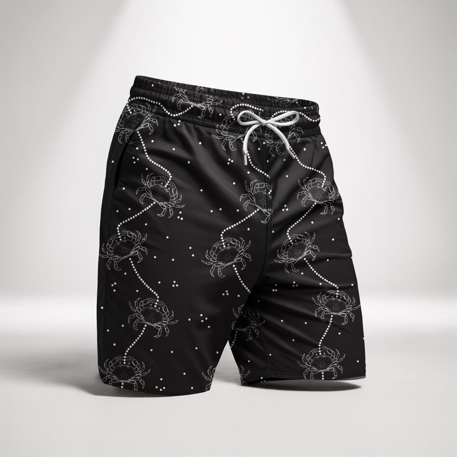 Printed Crab Shorts in Tactel Fabric - Black
