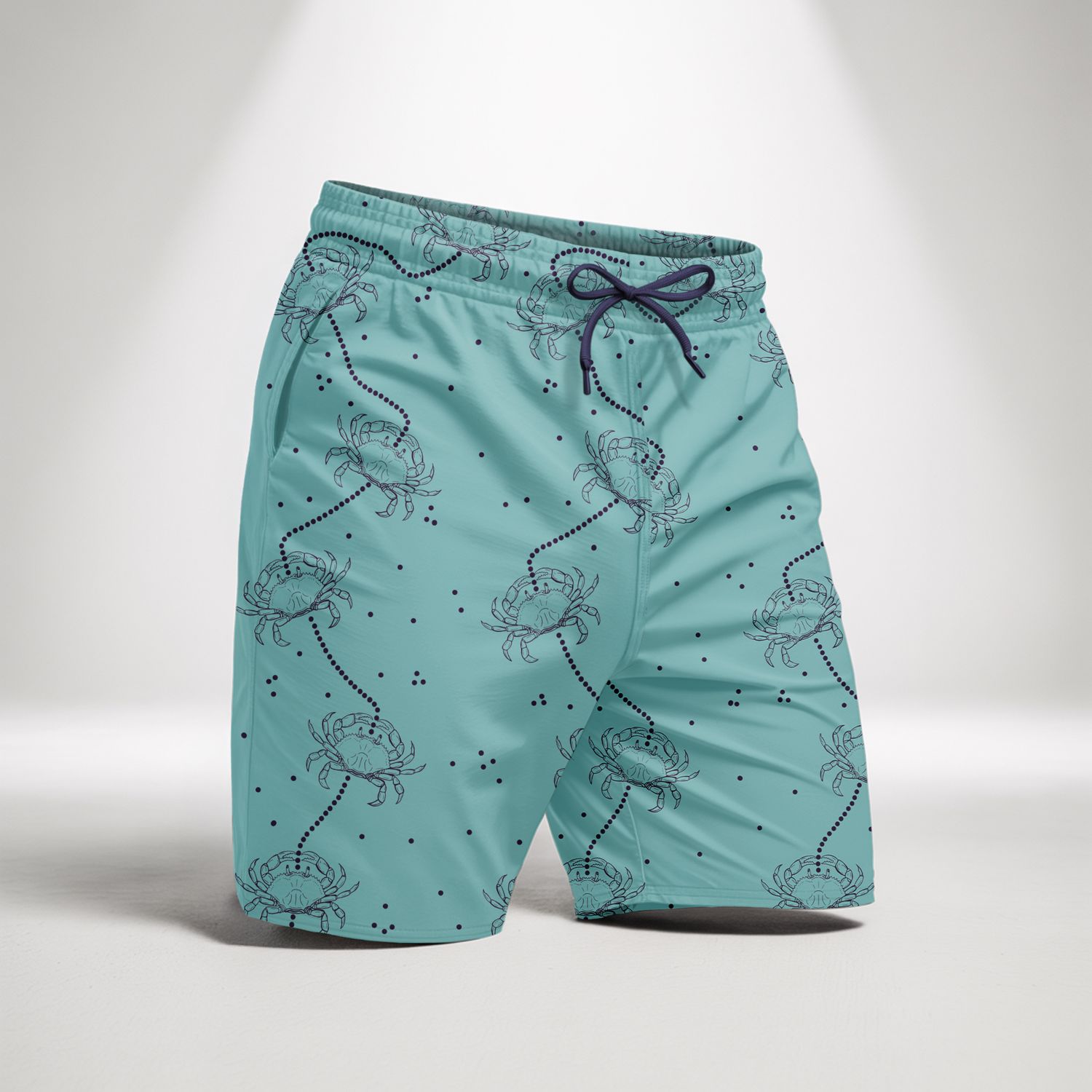 Printed Crab Shorts in Tactel Fabric - Turquoise